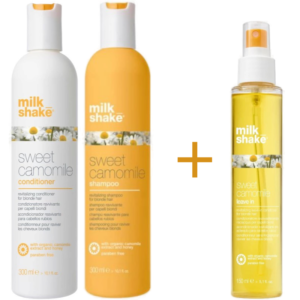 Milk Shake Sweet Camomile 2+1 – Rewitalizujący szampon, odżywka i spray do blond włosów